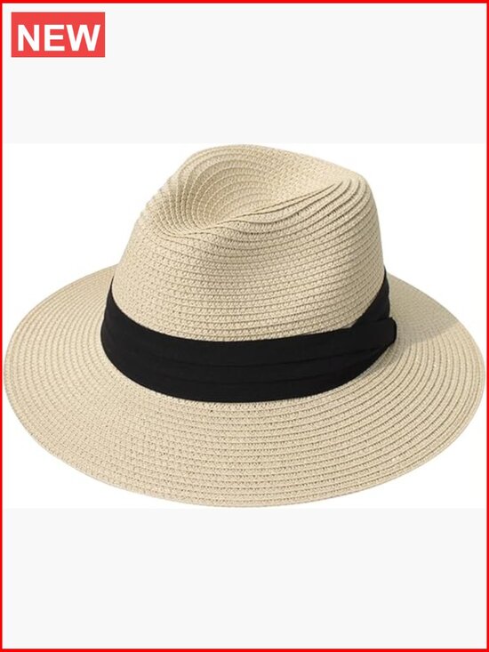 Wide Brim Straw Panama Roll up Fedora Beach Sun Hat UPF50+ main image 7